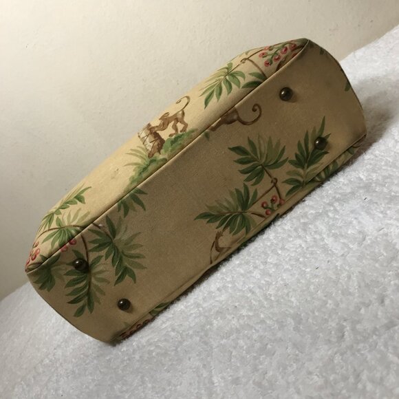Isabella Fiori Vintage Monkey Palm Tree Tropical Beaded Hand Bag Bamboo Handles - Picture 10 of 16